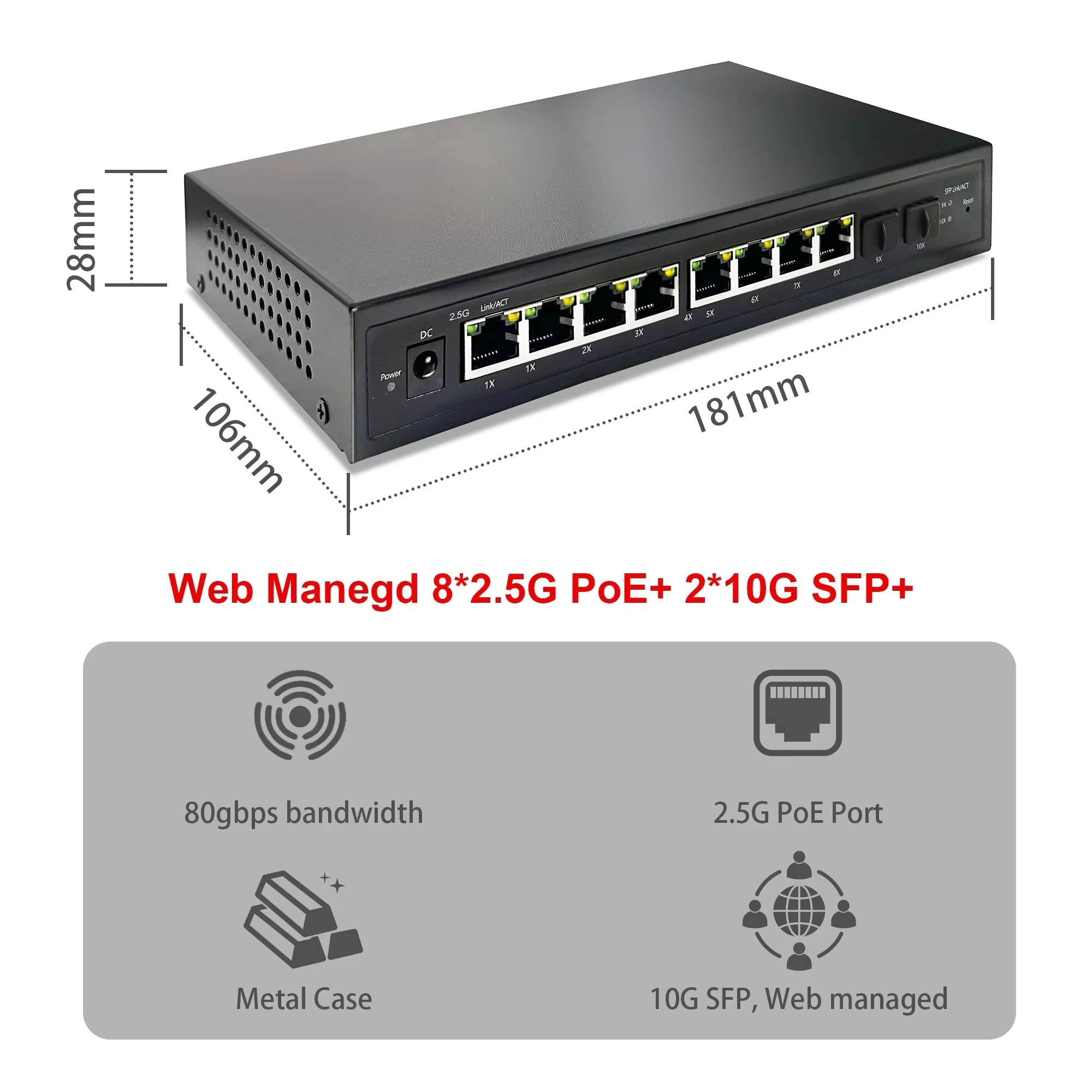 Sfp+ 10G Managed Switch 8 Port - Inteligentny przełącznik PoE z zarządzaniem przez
